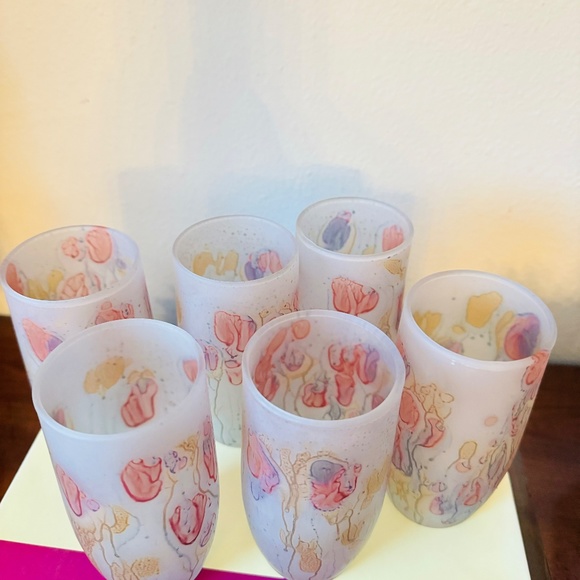 Rueven Vintage Nouveau Art Glass Company Pitcher & 6 glasses Italy Hand Painted - Picture 7 of 8